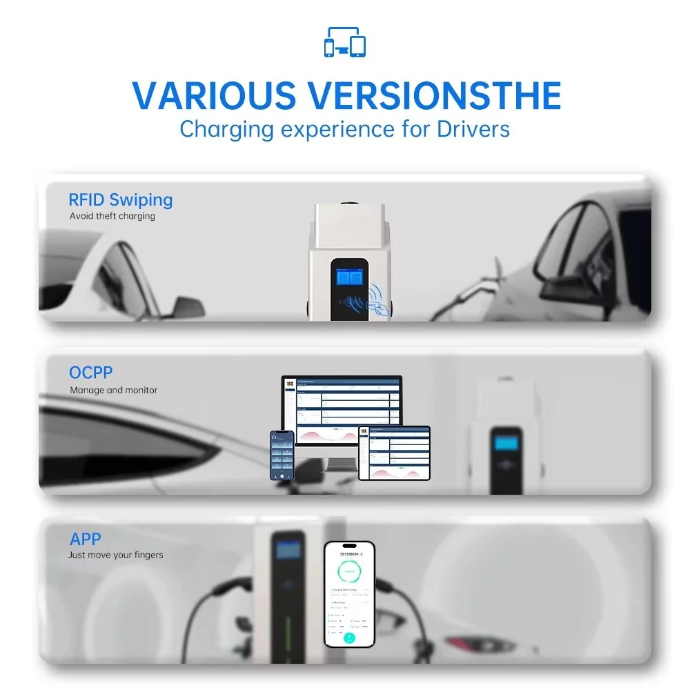 Kommerzielle 44kW AC EV-Ladestation Bodenmontierte Elektrofahrzeug-Ladestationen OCPP Typ1 Typ2 GBT 22kW*2 Schnellladegerät