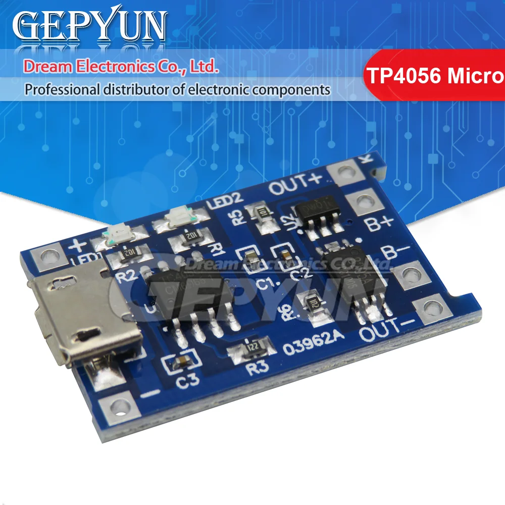 1PCS Micro USB 5V 1A 18650 TP4056 Lithium Battery Charger Module Charging Board With Protection Dual Functions 1A Li-ion