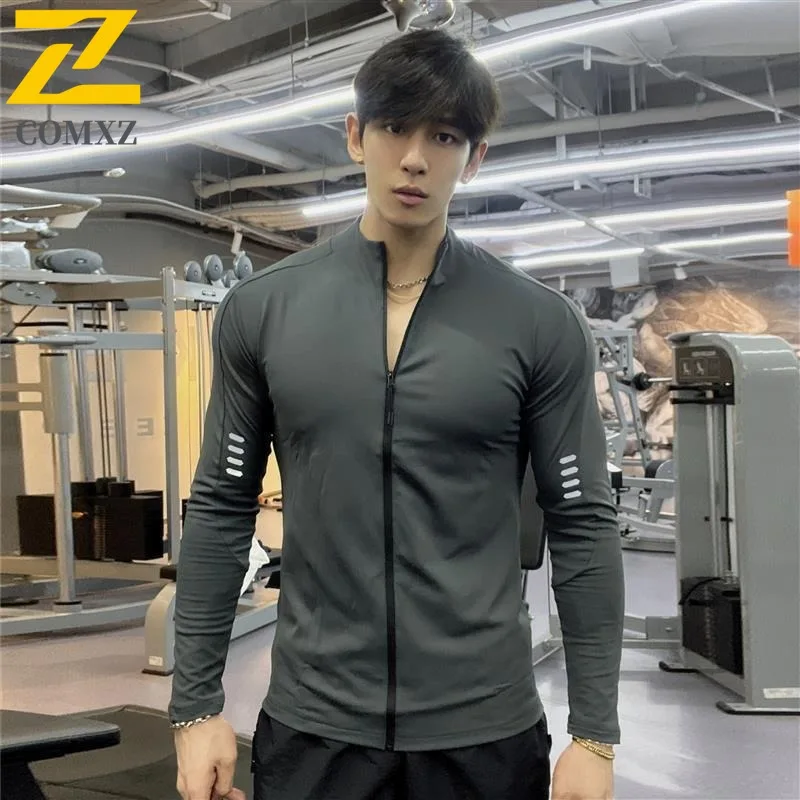 

COMXZ Stand Collar Jacket Men 2025 New Sport Quick Dry Slim Fit Running Zip Long Sleeve Training Shirt Lightweight Breathable