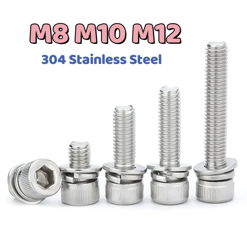 

304 Stainless Steel Hex Socket Head Cap Sems Combination Screw With Washer Bolt Combination M8 M10 M12