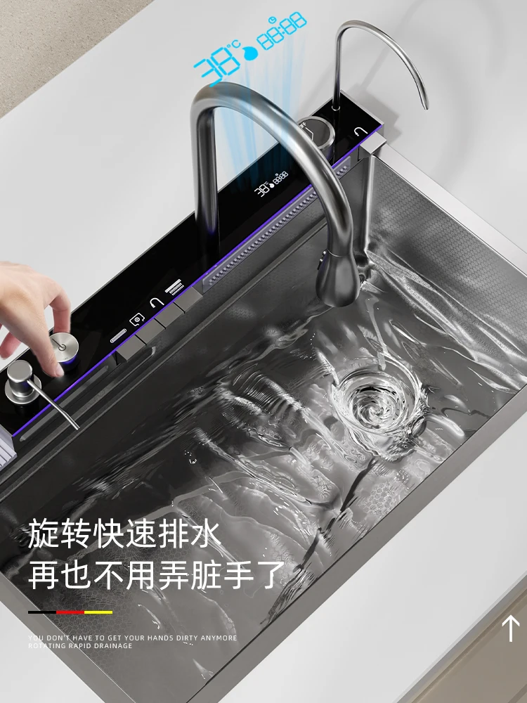 Kitchen Sink 1006 Vegetable Basin Feiyu Waterfall Faucet Large Single Sink Household Stainless Steel Dishwashing Sink