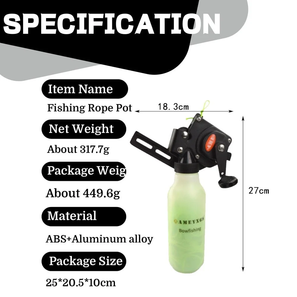 40m Fishing Rope Pot Reel ABS Aluminum Alloy Bowfishing Tool for Compound Recurve Bow Hunting Shooting Sports