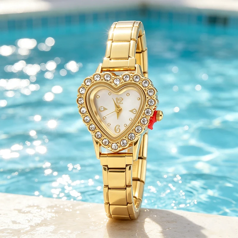 2026 Women's DIY 9MM Width Italian Elastic Charm Stainless Shiny Zircon Heart Watch Bracelet Bangle For Party Friend JewelryGift
