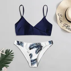 Summer Sexy Push Up Women's Swimsuit Two Piece Bikini Set Fashion Floral Printing High Waisted Tankinis Set Beach Swimwear