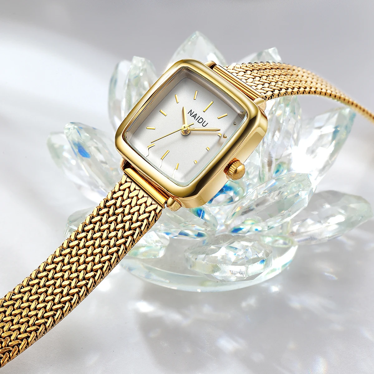 Women's Small Square Watch with Stainless Steel Strap, Artistic, Fashionable, Retro Quartz Watch