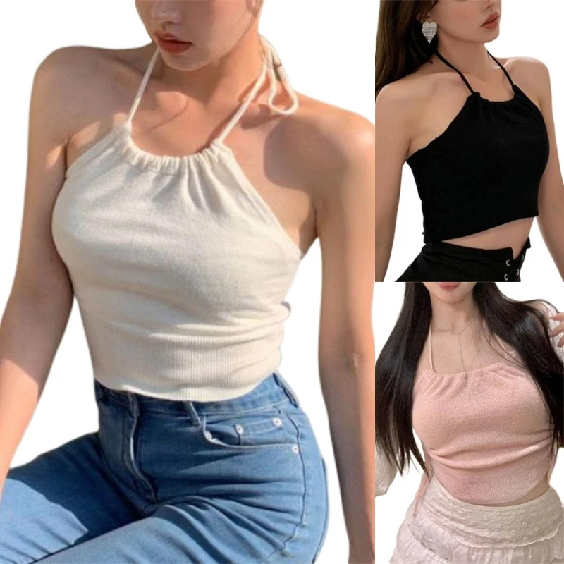 Womens Summer T-Shirt Sleeveless Halter Solid Color Tanks Top Sexy Blouses Tops Dropship