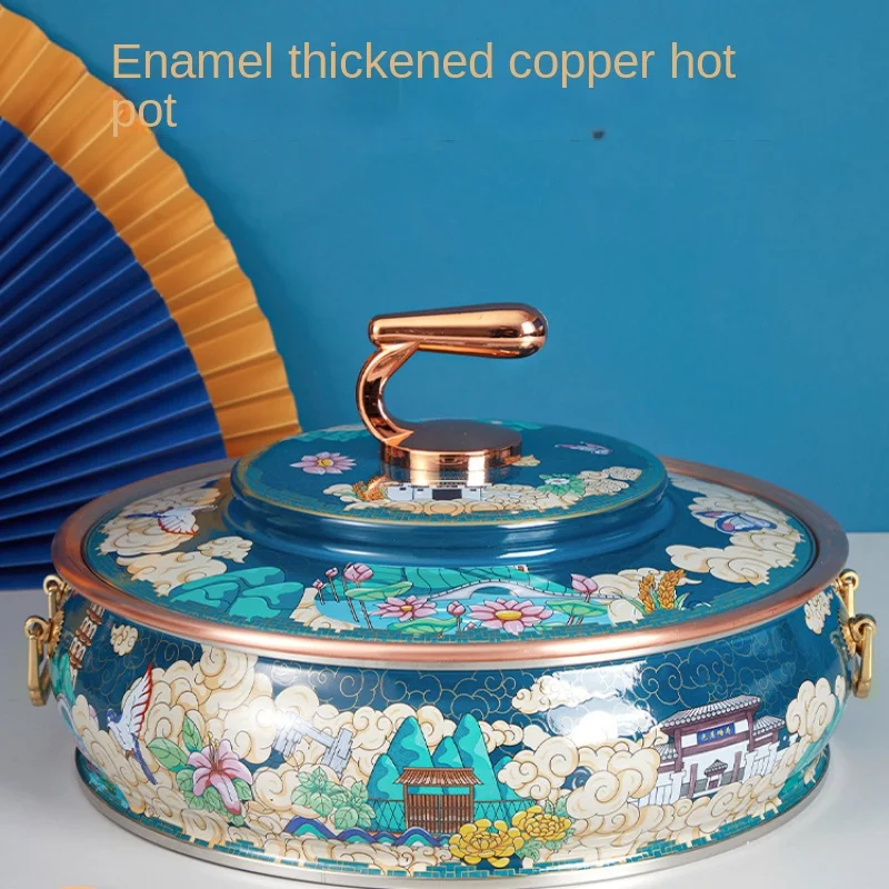 Cloisonne copper hot pot induction cooker special pure enamel color home thickened mandarin duck copper pot shabu