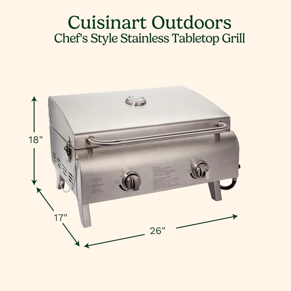 CGG-306 Chef's Style Portable Propane Tabletop 20,000, Professional Gas Grill, Two 10,000 BTU Burners, Stainless Steel