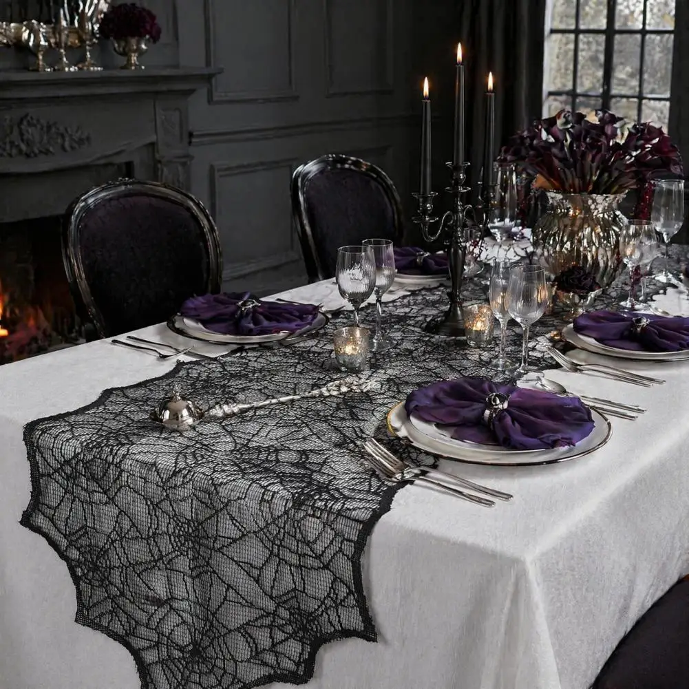 Spider Web Table Runner Black Lace Gothic Table Runner Halloween Dining Table Decoration