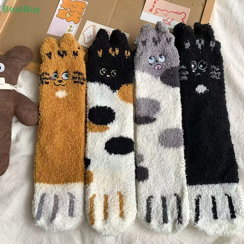 Women Lovely Plush Thickening Cashmere Socks Home Floor Socks Coral Fluffy Feet Warmer Animal Coral Velvet Warm Tube Socks