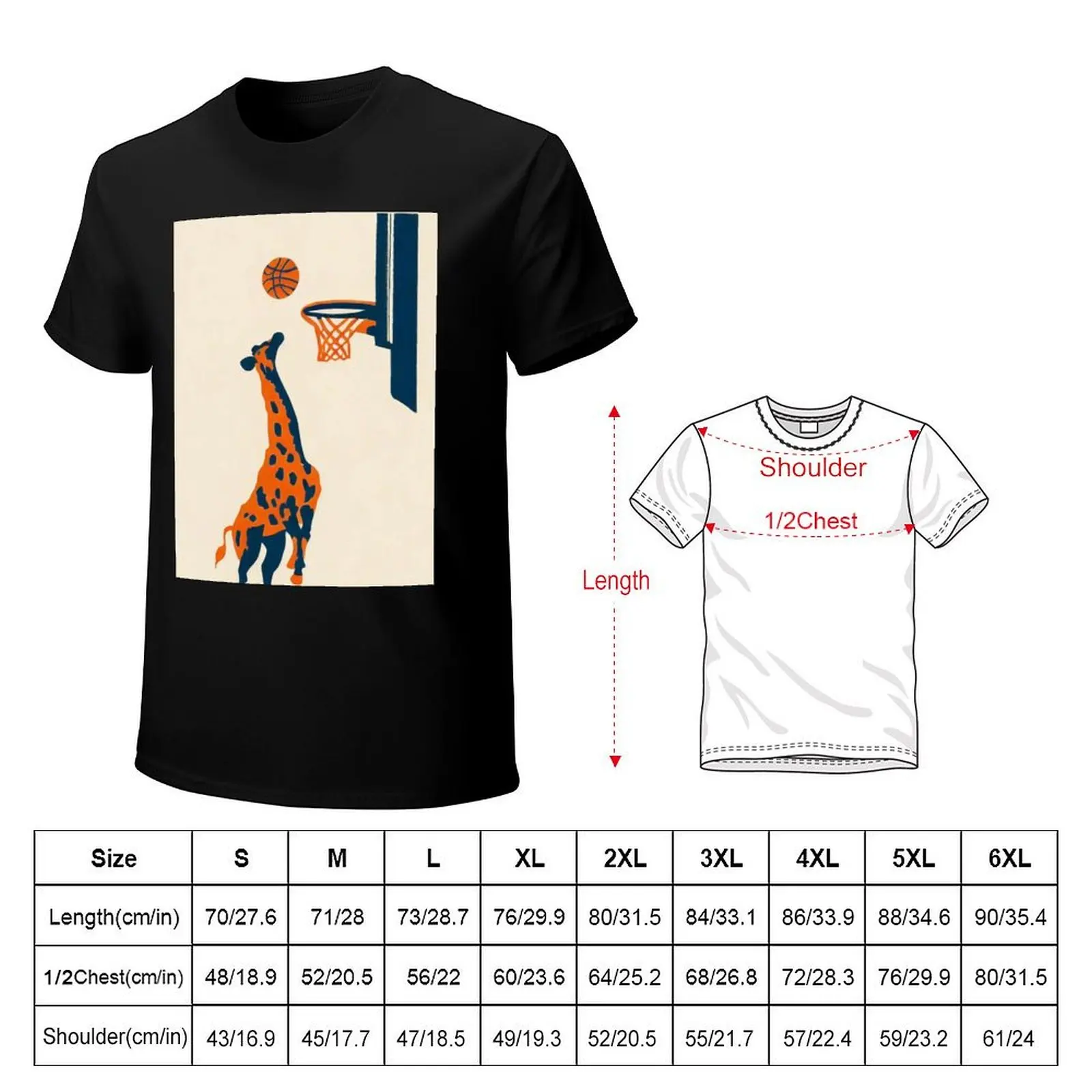Minimalist Risograph Print / Giraffe Dunking Basketball T-Shirt Streetwear Print Tee Shirt