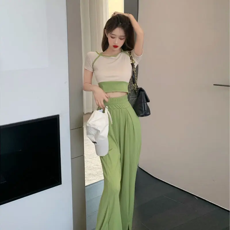 Spring/Summer 2023 New Network Popular Age Reducing Leisure Sports Split Wide Leg Pants Two Piece Set for Women\'s Fashion