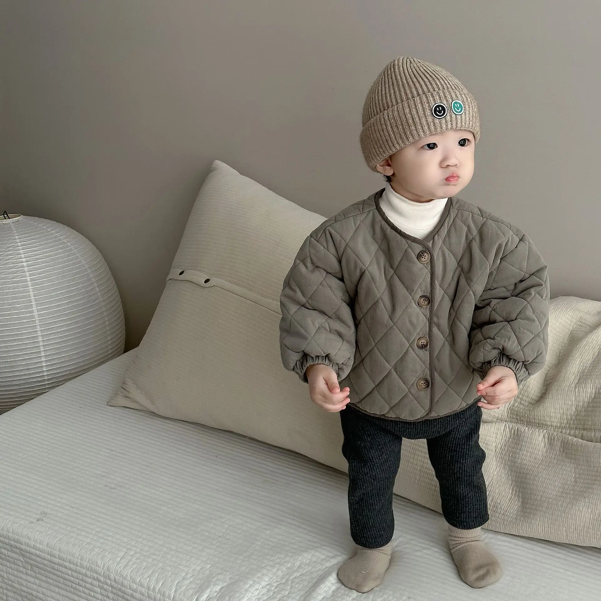 2024 Winter New Baby Long Sleeve Warm Coat Kids Single Breasted Casual Thick Jacket Boy Girl Plus Velvet Infant Padded Jacket