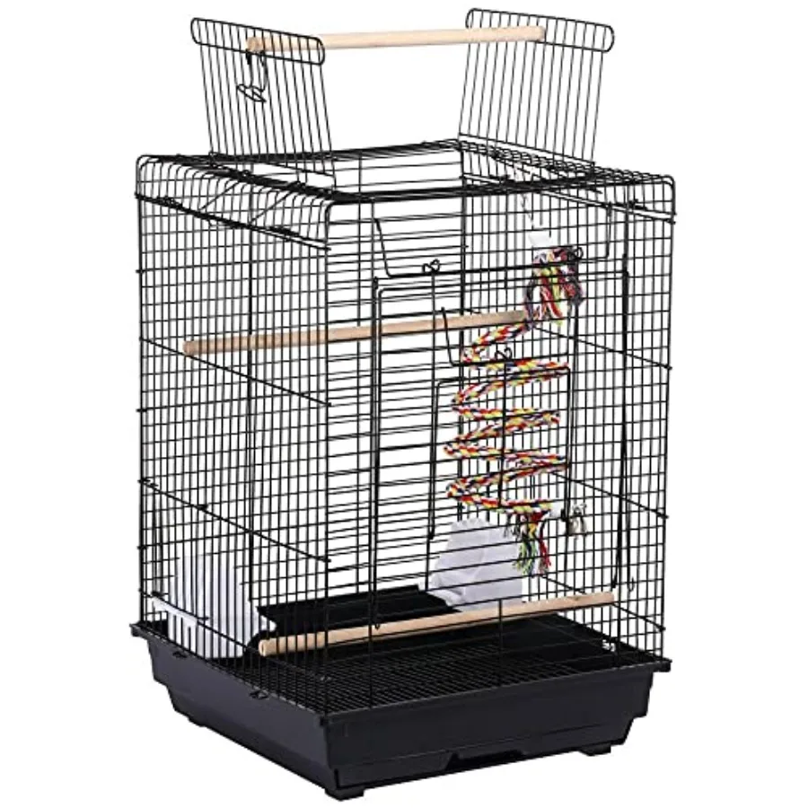 

Heavy Duty Open Top Travel Bird Cage Carrier for Bird Canary Cockatiel Small Parrots Steel Mesh Black Foldable Ventilated