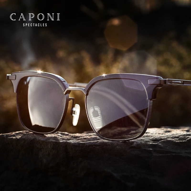 

CAPONI Black Polarized Shades For Men Fashion Retro Brand Design Sunglasses Driving Anti Glare Titanium Frame Sun Glasses CP5224