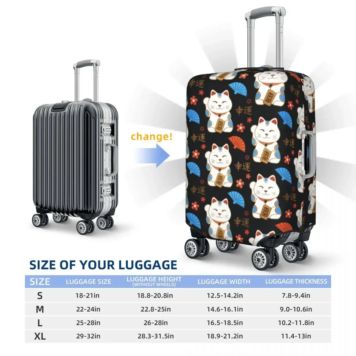 Personalizado Maneki Neko Gatos Padrão Protetor Capa De Bagagem, Engraçado Japão Gato Sorte Viagem Mala Cobre, 18-32"