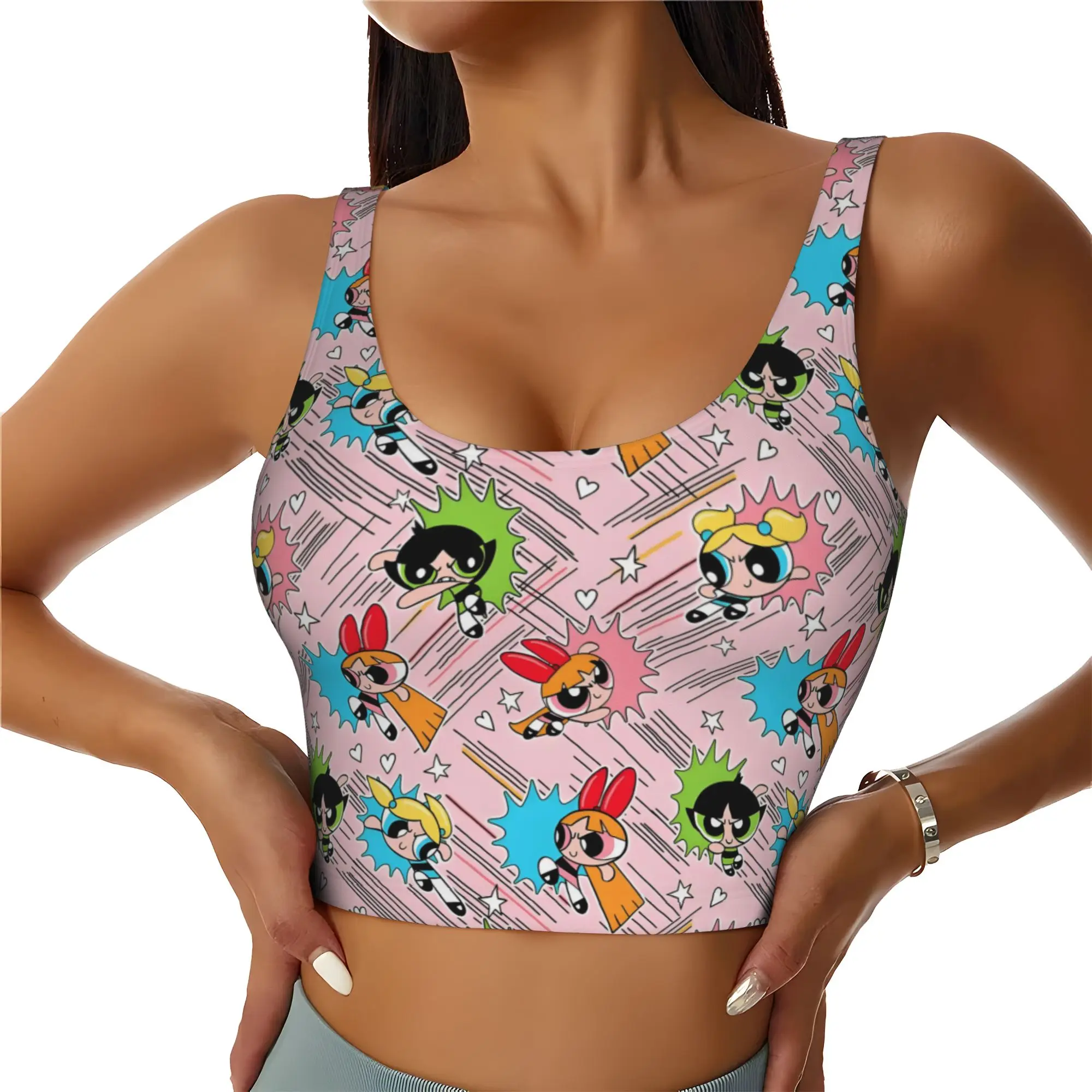 Custom High Impact Poweres Anime Puffes Sports Bra Women's Buttercup Blossom Bunny  Gym Workout Yoga Crop Top