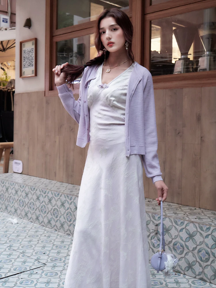 

Adam Book Peter Pan Uncle Long Sve Knitted Open Cardigan Embroidered Slim Fit Dr Single Button French Sle Faion Set