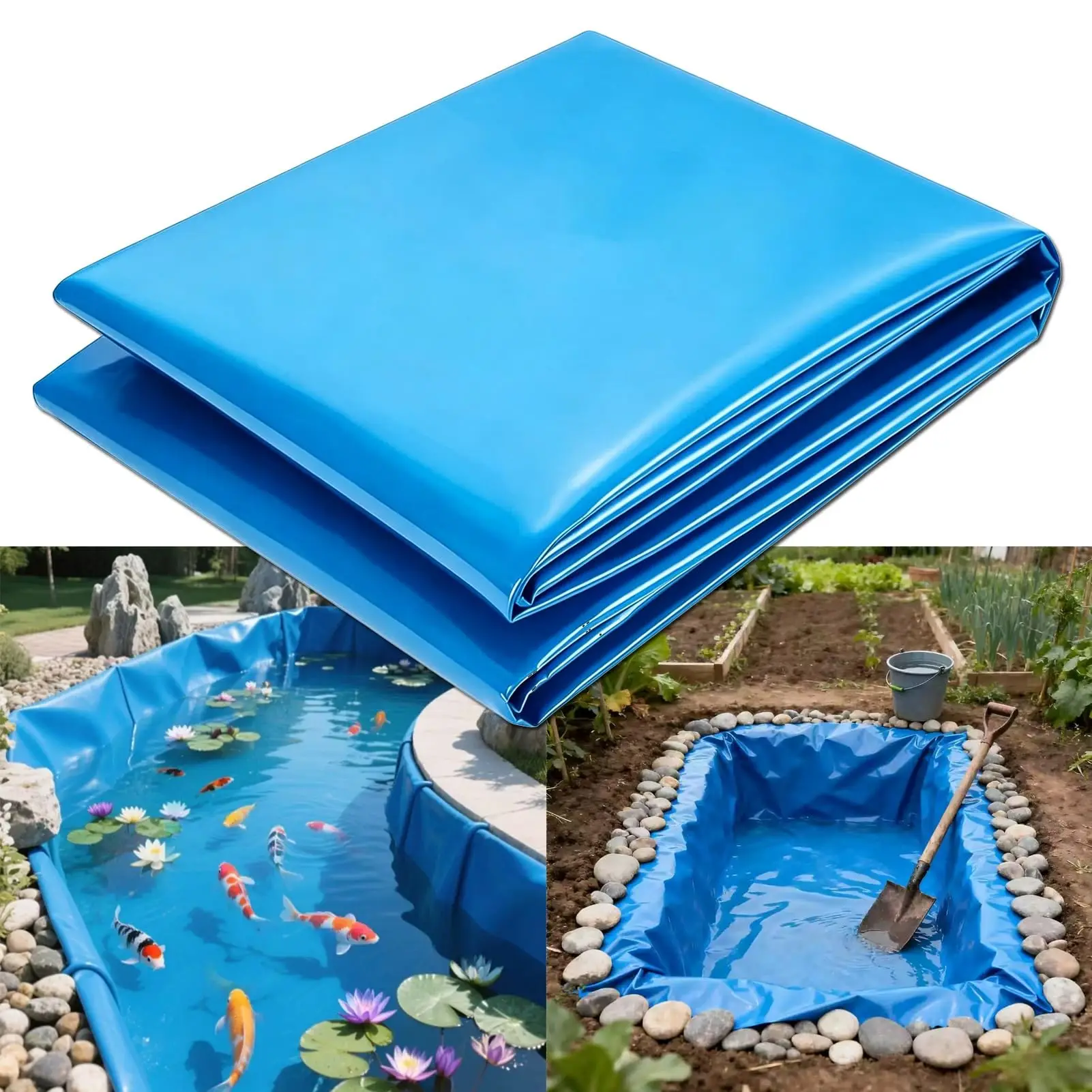 Garden Ponds Liner，Waterfalls，Natural Looking Ponds Waterproof Membrane | Blue HDPE，Flexible Tear-Resistant