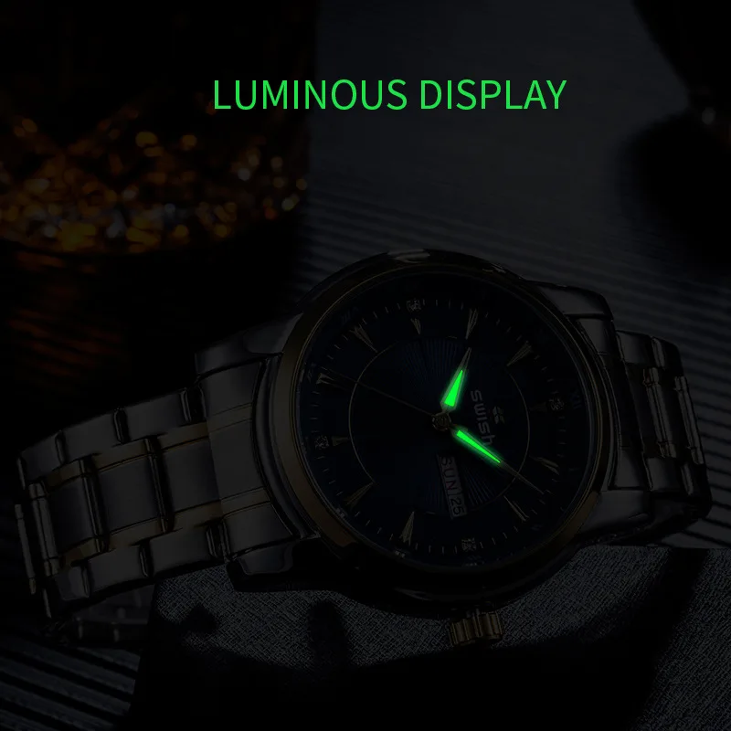 Metallic Mens Round Watches Quartz Watch Waterproof Wristwatch Stainless Steel Couple Watches