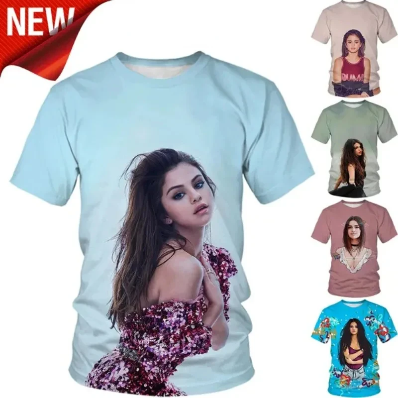 Selena Gomez 3D Print T-shirt Men's and Women's Comfortable Oversized T Shirt Harajuku Street Round Neck Short Sleeve Tops