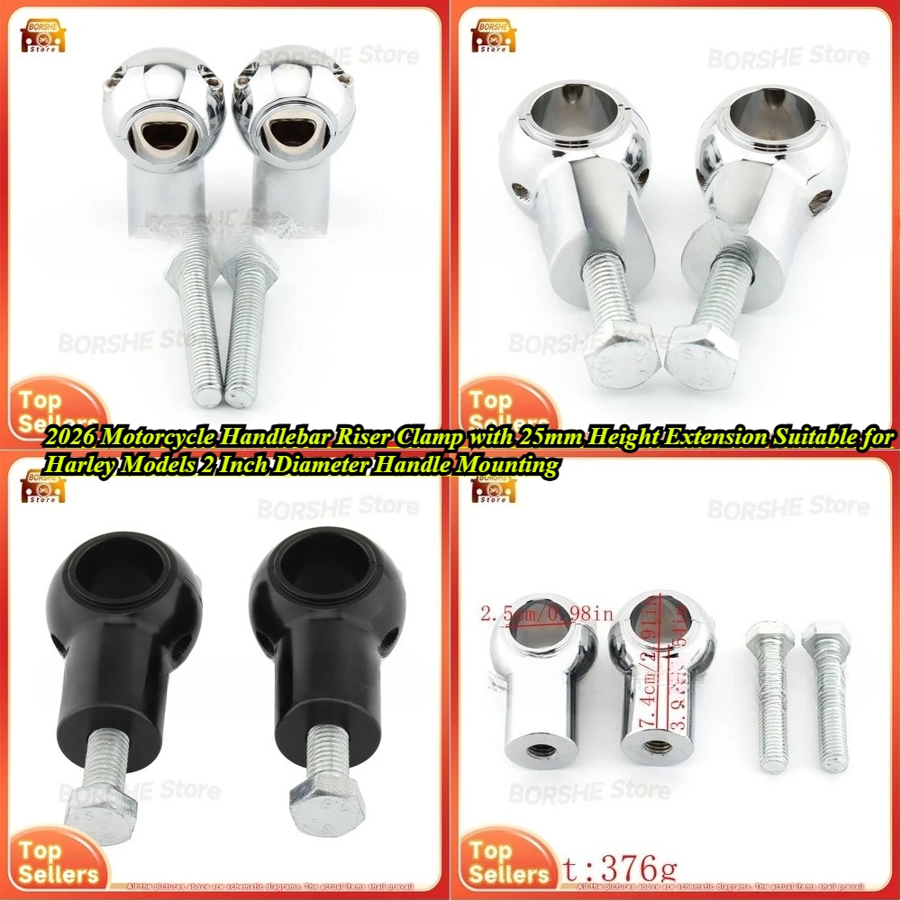 

2026 Motorcycle Handlebar Riser Clamp with 25mm Height Extension Suitable for Harley Models 2 Inch Diameter Handle Mounting