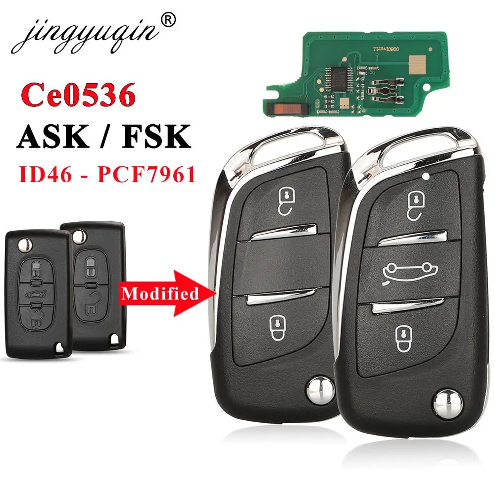 jingyuqin CE0536 2/3 Buttons Modified Flip Car key for Peugeot Partner 307 308 407 408 3008 ASK/FSK 433MHz PCF7961 HU83/VA2