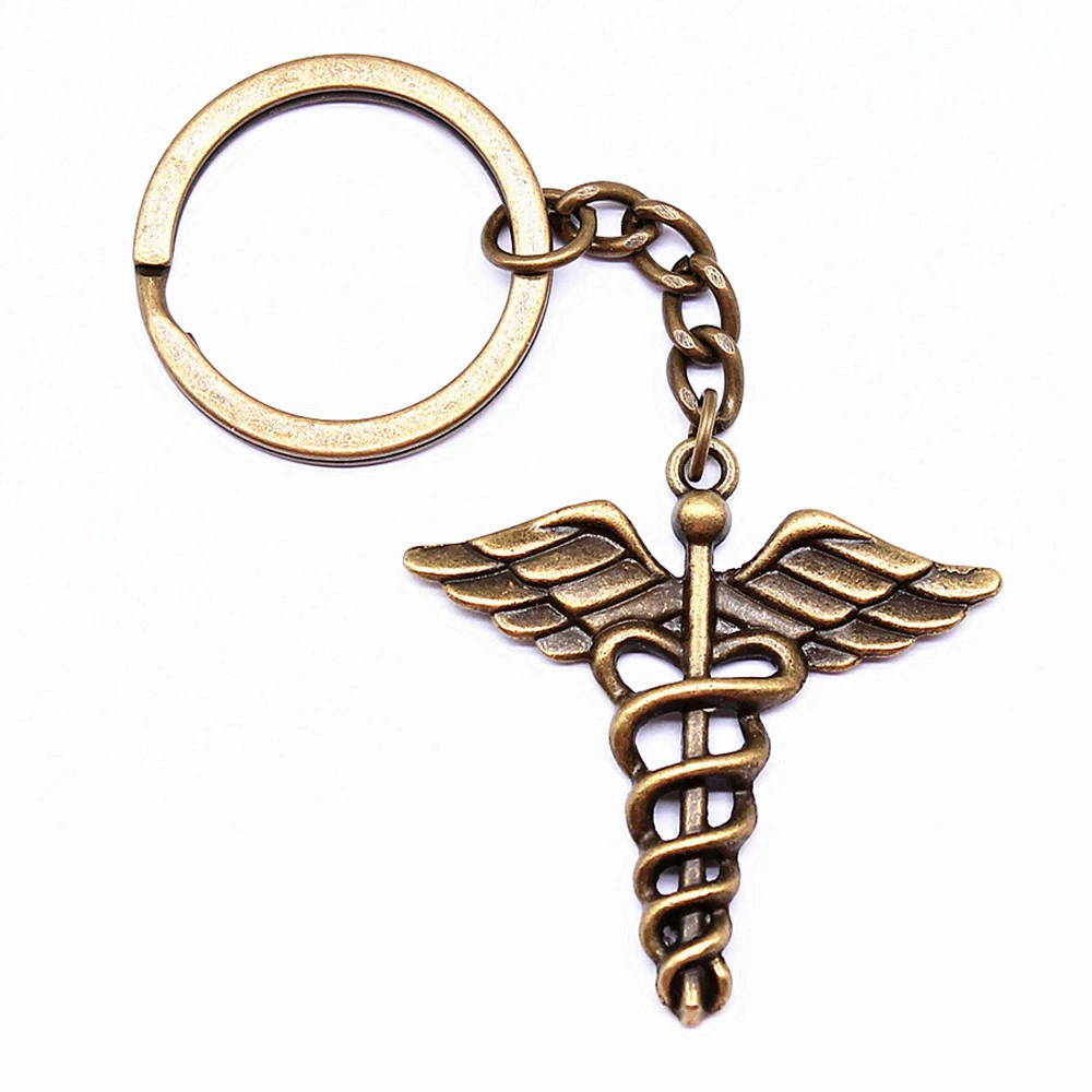 1pcs Caduceus Medical Symbol Keychain for bags accessories for women jewelry for men crafts Ring Size 28mm