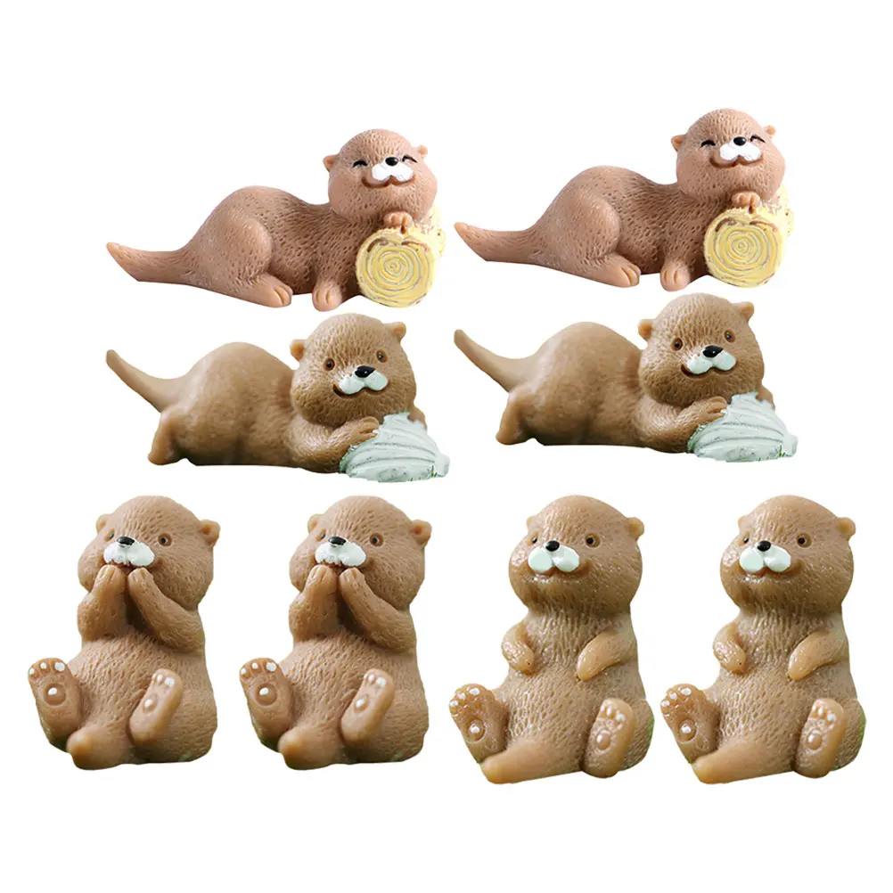 8 Pcs Miniature Otter Figurines Resin Craft Dollhouse Decorations Micro Landscape Statues Home Office Café Table Garden Animals