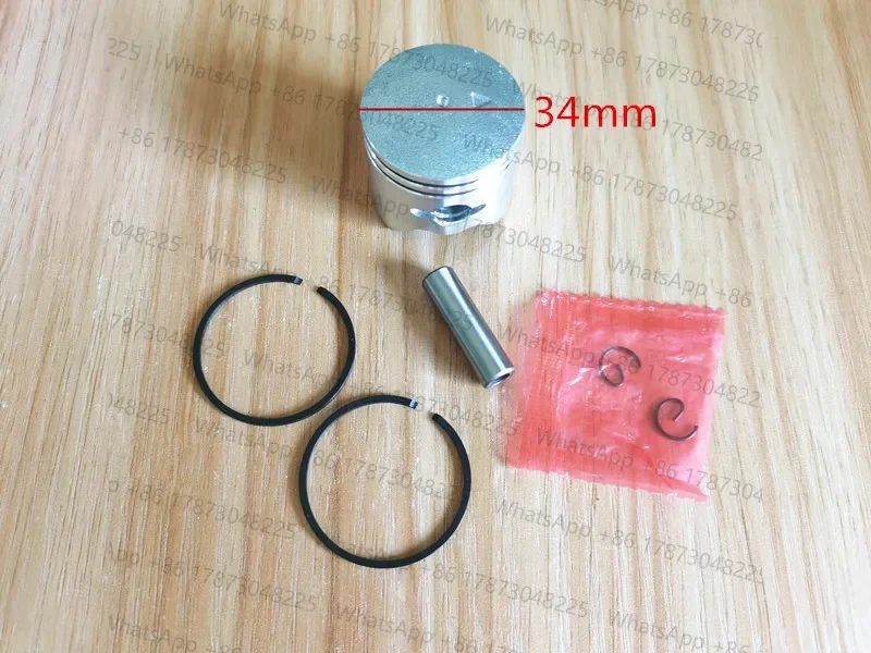 Kit de pistão G26L 34mm Zenoah G26 BC260 CG260 BC2610 2600 HUS. Conjunto de anéis de pistão e clipe de pino para roçadeira 226R 226RJ