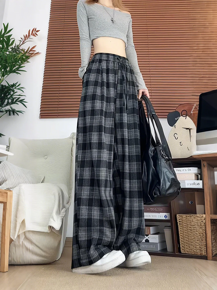 

American Retro Plaid Thiened Straight Leg Loose Wide Leg Pants Men Women Casual Trousers Korean Sle Lazy Autumn Winter