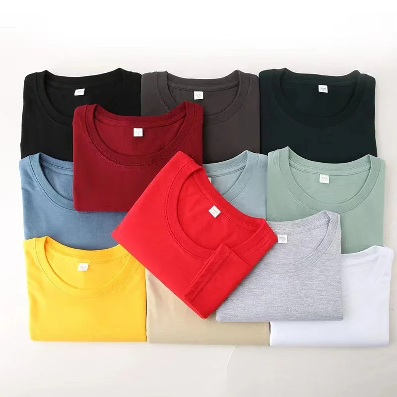 Men\'s Solid Color Round Neck Cotton Long Sleeved T-shirt Summer Comfortable Top