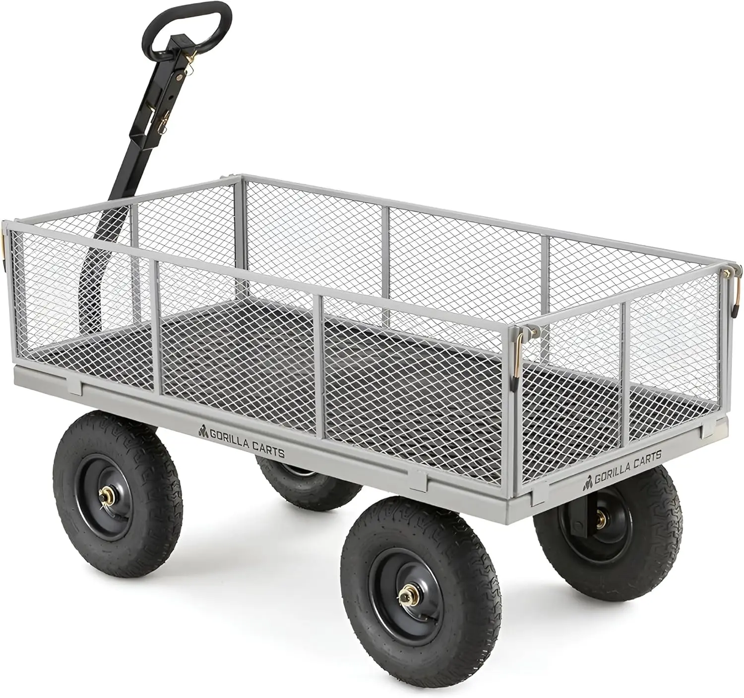Outdoor Garden Use, Steel Material, Gray Color, 1,000-Pound Capacity, Removable Sides, Pneumatic Tires, Convertible Handle