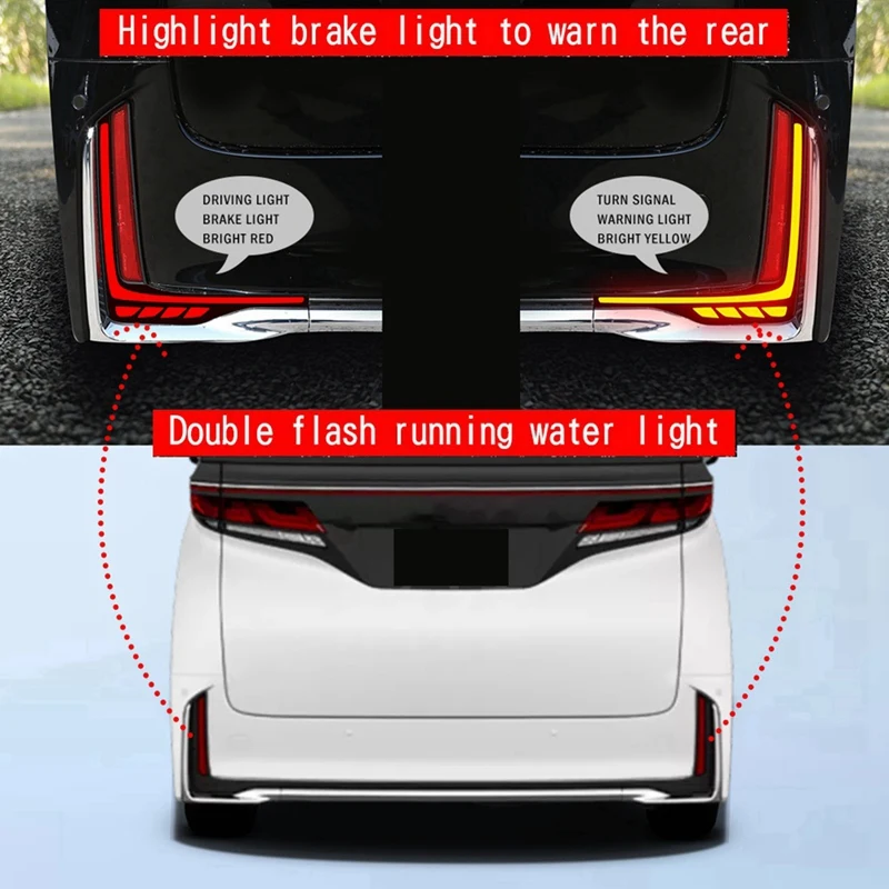 LED Rear Bumper Reflector Dynamic Brake Light Tail Lamp Car Turn Signal Light For Toyota VELLFIRE 40 Series 2023+