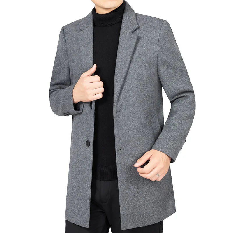 Autumn Winter Mid-Long Wool Coat Men's Casual Outerwear