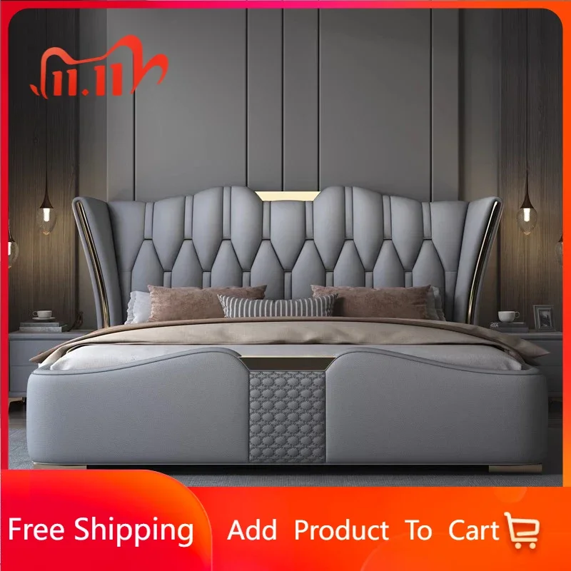 

Modern Simple Minimalist Bed Bedroom European Soft Italian Bed Light Luxury Leather Camas Moderrnas Inteligentes Furniture