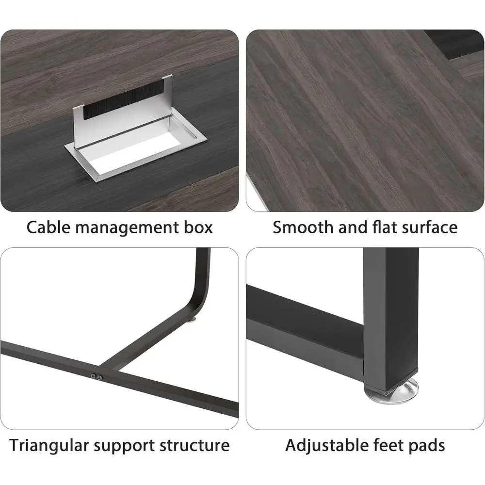 طاولة مؤتمرات مكتبية واسعة 94.4 طويلة × 47.2 باللون الرمادي مع حلقة معدنية، ميزات ثابتة لغرف الاجتماعات الكبيرة #4