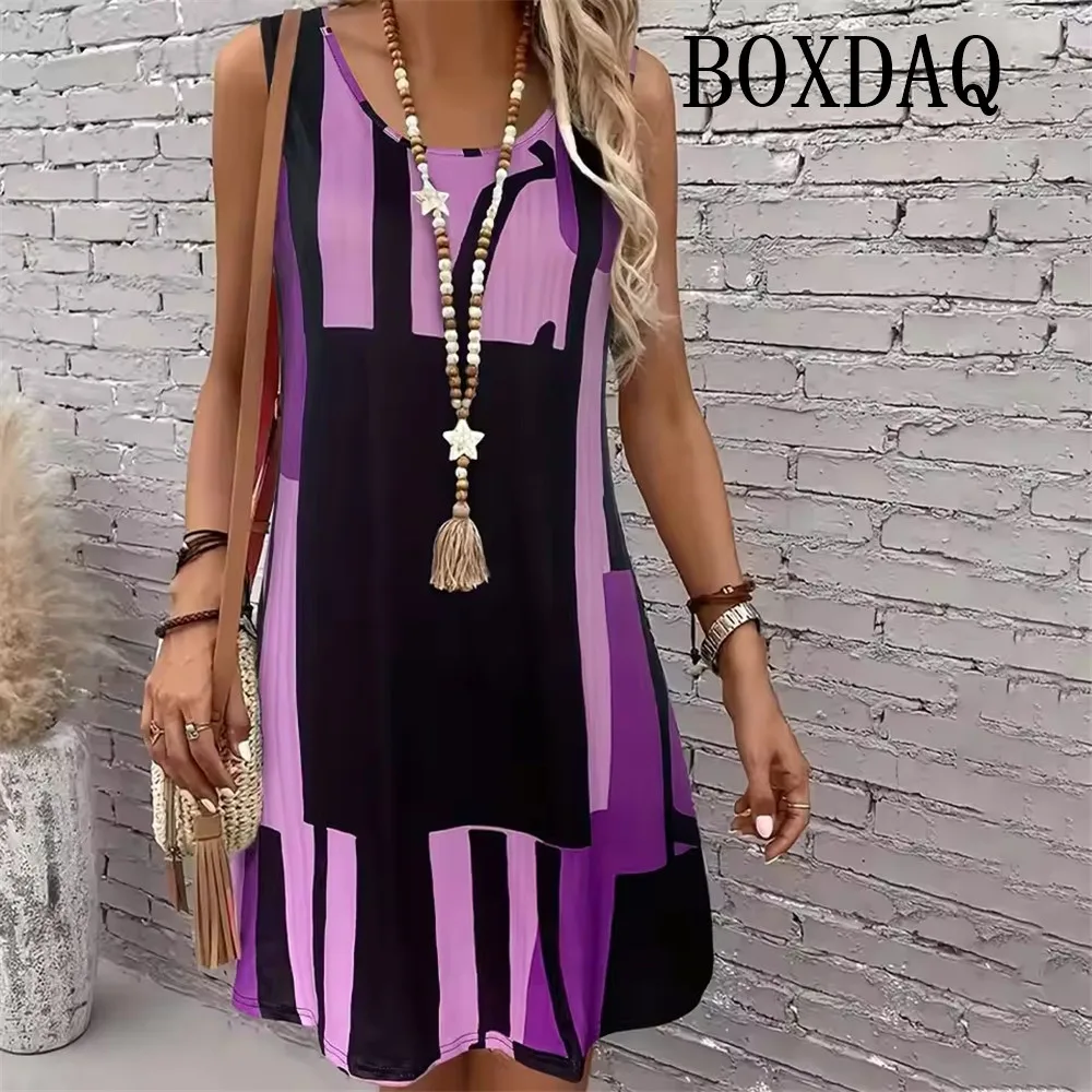 ผู้หญิง 2025 ฤดูร้อนใหม่พิมพ์ลายหลวมชุดเดรสสั้นแฟชั่นสบายๆหลวม Beach Party Dresses