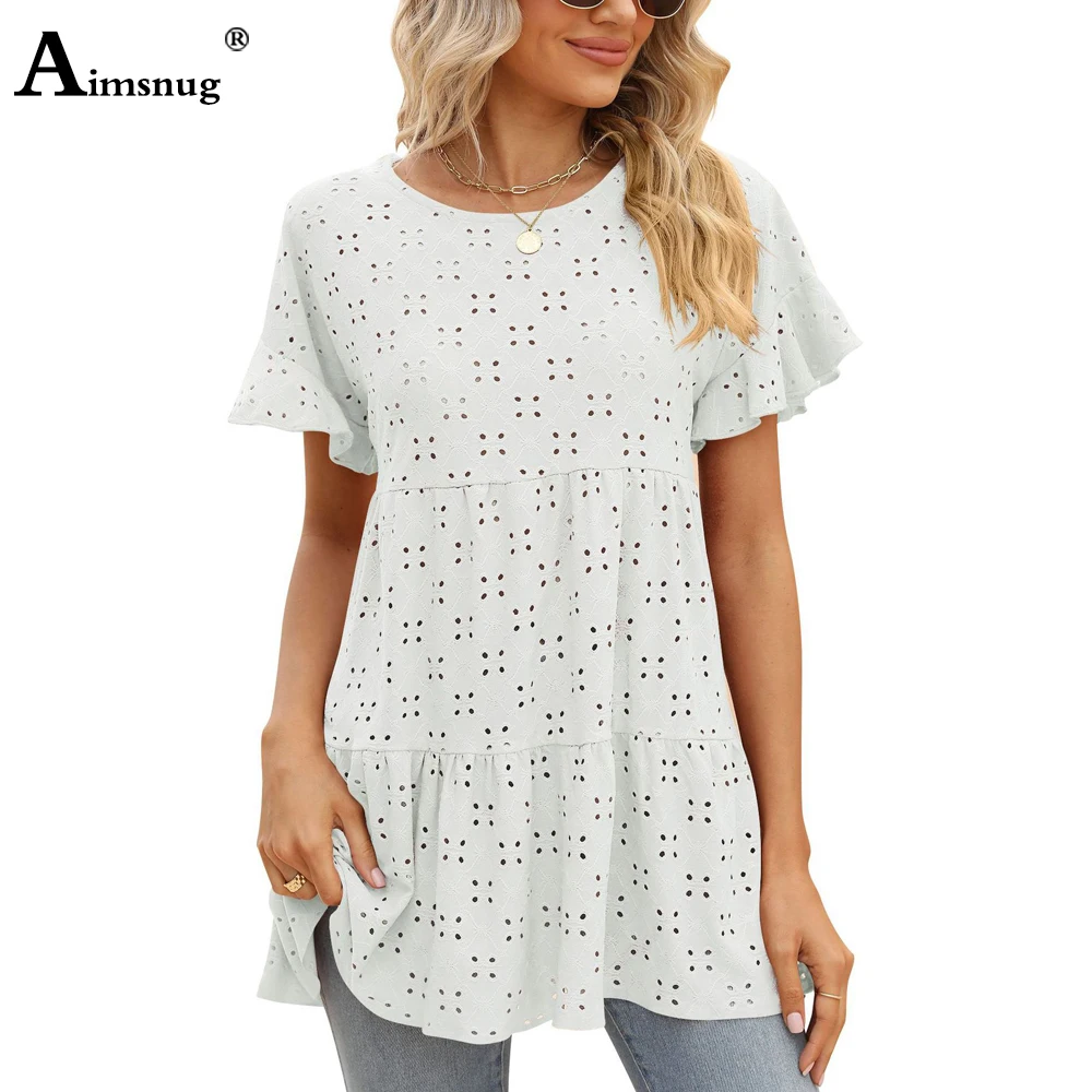 Aimsnug Plus Size Women Fashion Leisure Basic Tops Long Sleeve Female Casual Loose Boho T-Shirt Ladies Hollow Out Tees Shirt