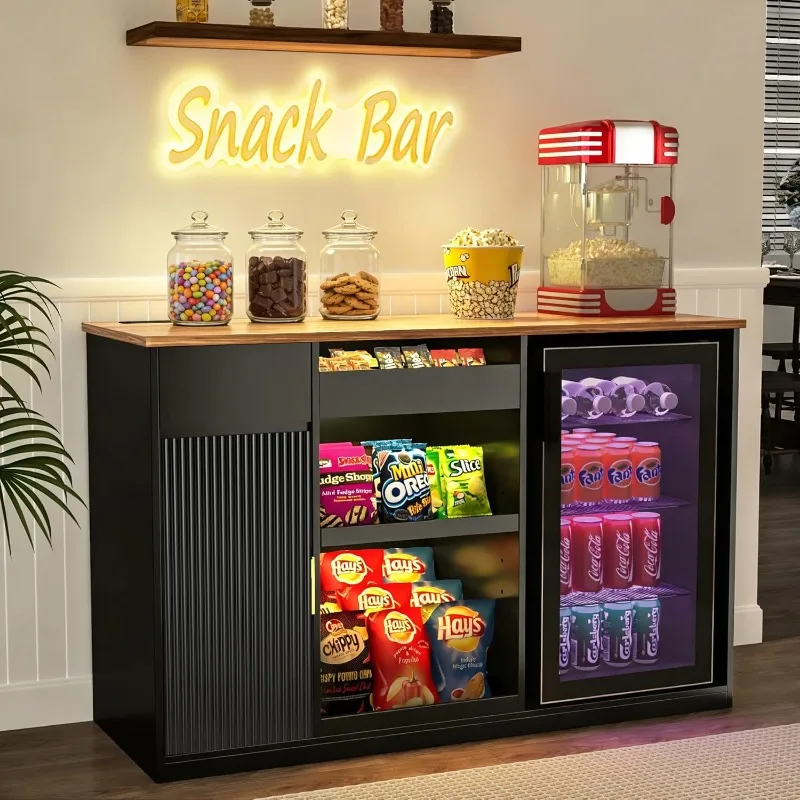 

GDLF Snack Bar Cabinet with Fridge Space, Snack Organizer with Storage and Candy Display Shelf, Coffee Station, 51.2" L，Black