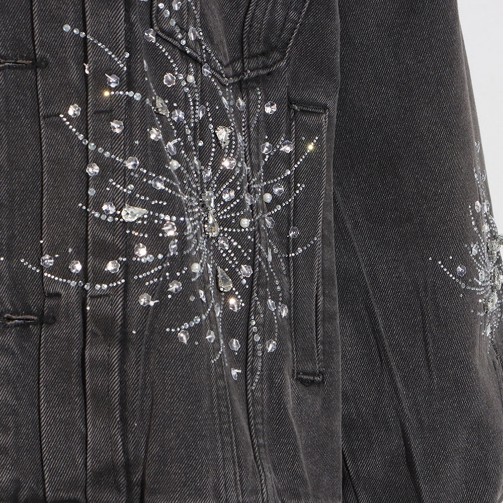 TWOTWINSTYLE Hit Color Cowboy Spliced Printing Jackets for Women Lapel Long Sleeves Patchwork Single Breasted Jacket Female New