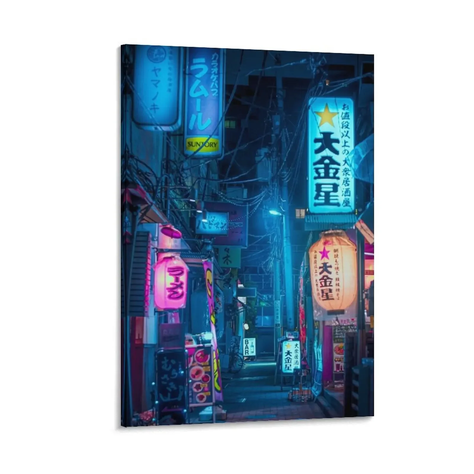 

Big Japanese Lantern in the Street of Tokyo Aesthetic Cyberpunk Style Photography Canvas Painting Decoration for bedroom