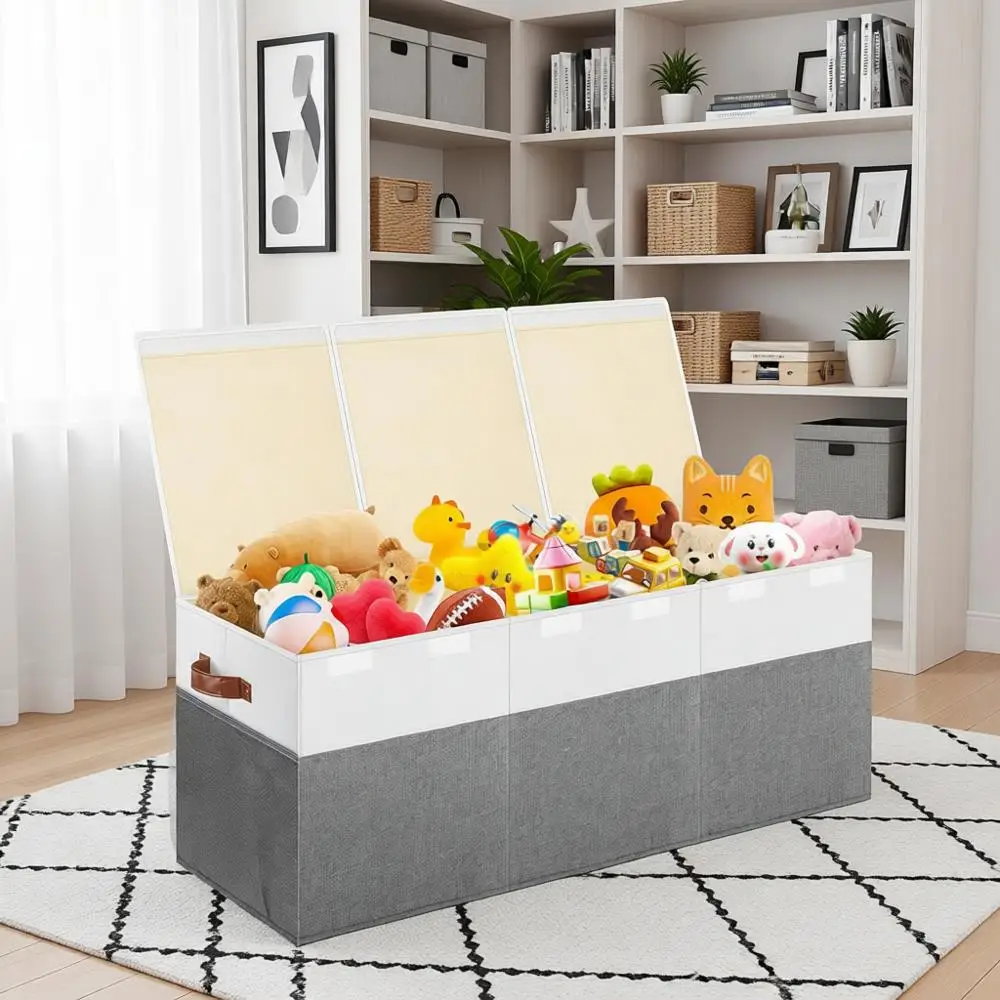 

Extra Large Toy Storage Box with Lid, Collapsible Sturdy Toys Chest Storage Organizer Bin Basket with Divider for Kids, Closet,