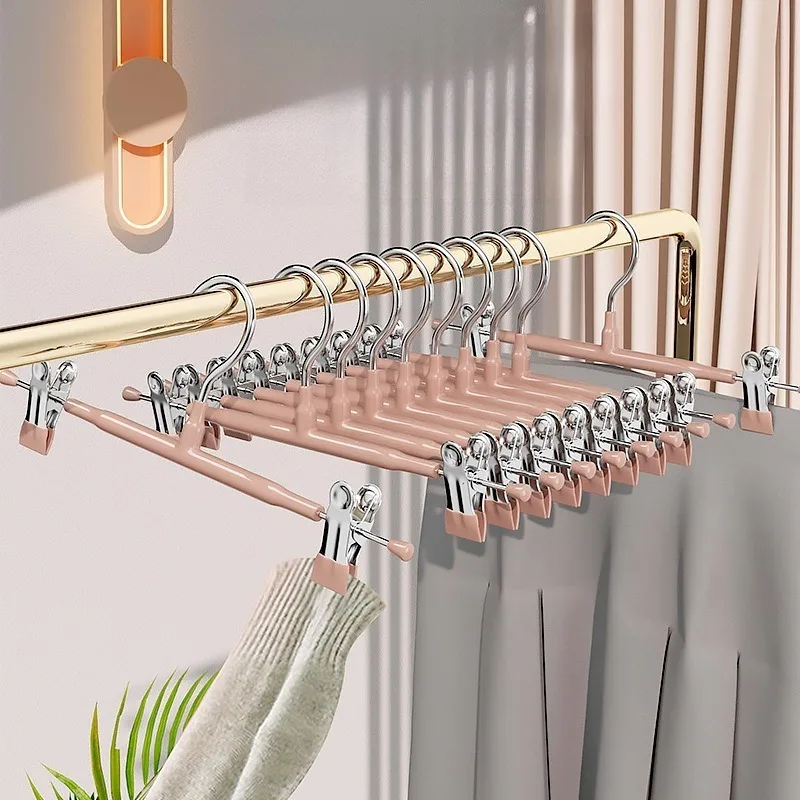 

10PCS Stainless Steel Pants Hangers with Clips Non-Slip Seamless Trouser Skirt Hanger Household Closet Organizer for Skirt Pants