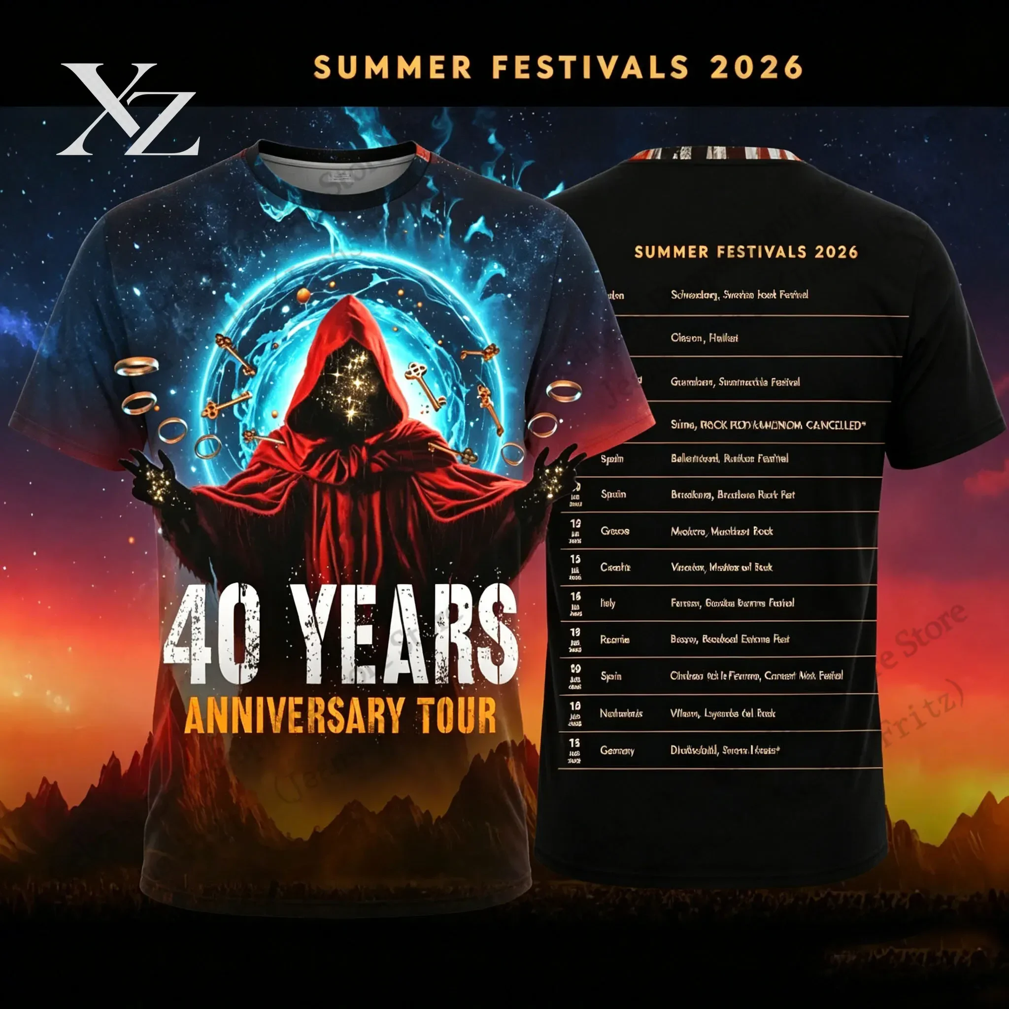Hip Hop Rock Helloween 40 Year Anniversary Tour 3D Print T-shirt Men Women Fashion Short Sleeve Tops Tees Band Vintage Apparels