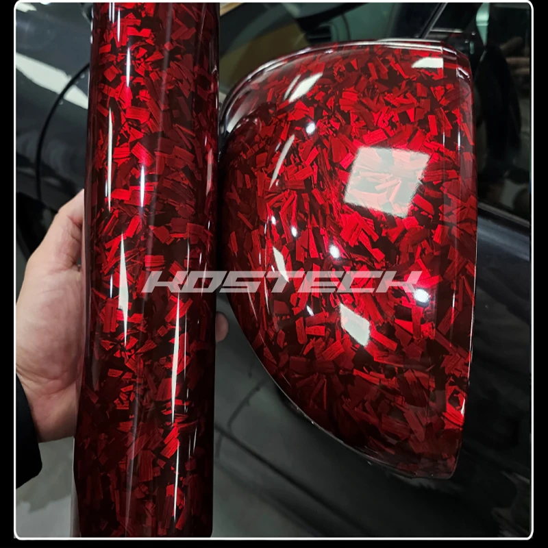 New Arrival Red Super Gloss PET Forged Carbon Fiber Vinyl Wrap With Air Release Technology Car Styling Stickers Decals