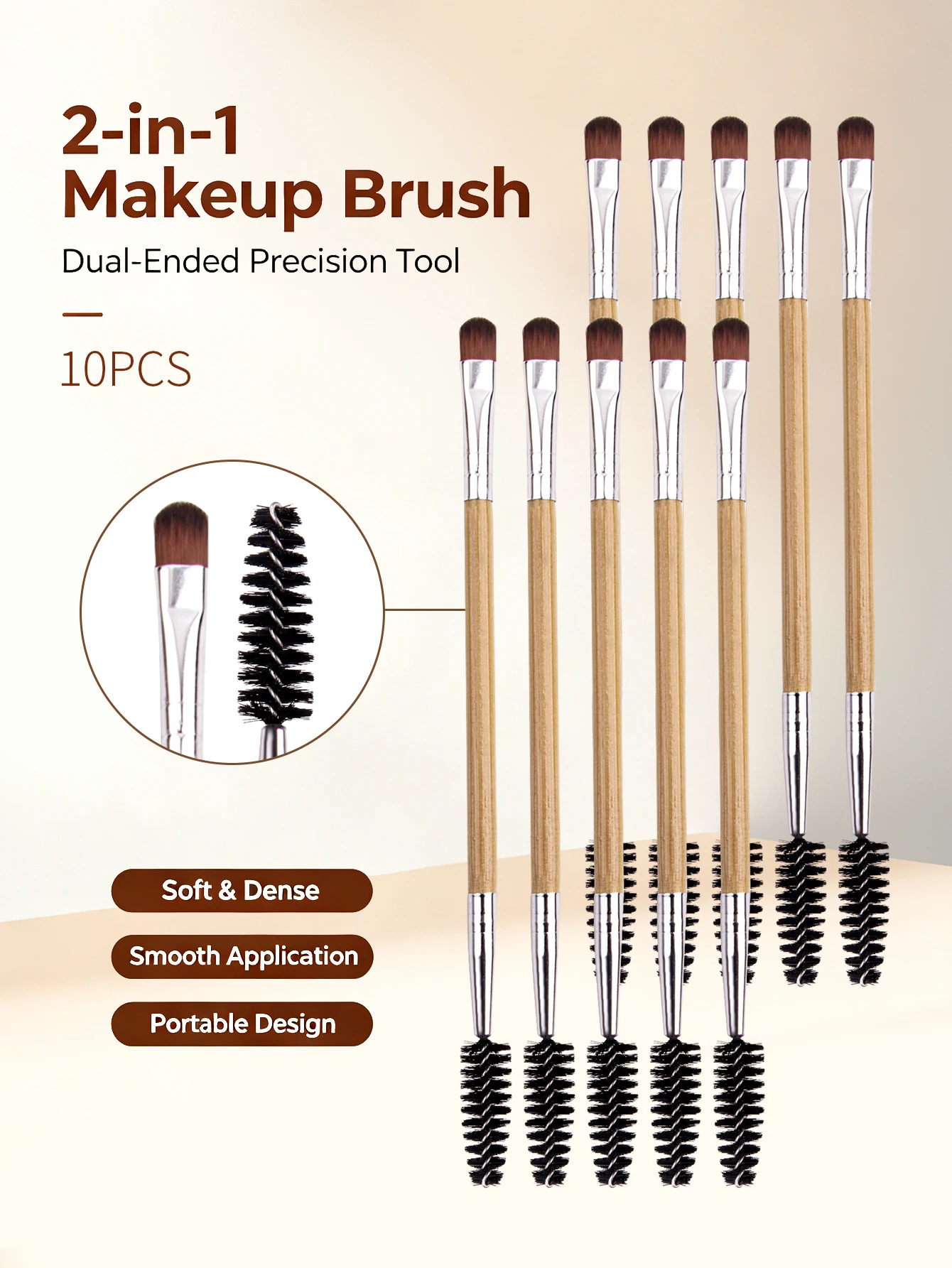 Hot Sale 10Pcs 2-in-1 Dual-Ended Makeup Brushes Eyeshadow & Spoolie Brow Brush Set Soft Dense Portable Cosmetic Tools For Eye