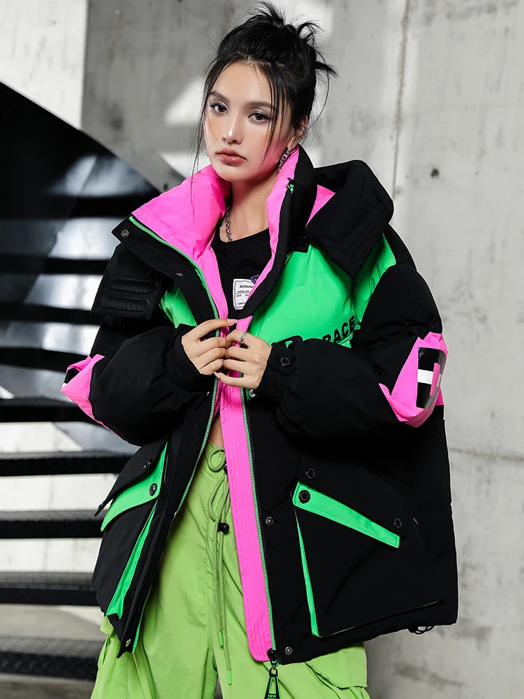 Wärme Winter Daunen mantel Jacken Frauen Kapuze Parka Winterkleid ung Schnee mantel lässig dicke kurze Puffer Jacke helle Streetwear