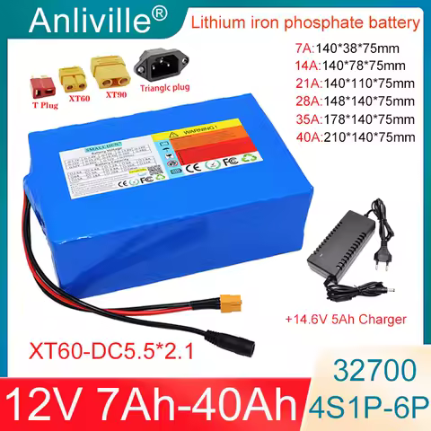 New 12.8V 7Ah 14Ah 21Ah 40Ah 28Ah 35Ah 40Ah Lifepo4 battery Pack built-in BMS 32700 4S1P-6P For 12.8V power +14.6V 5A Charger