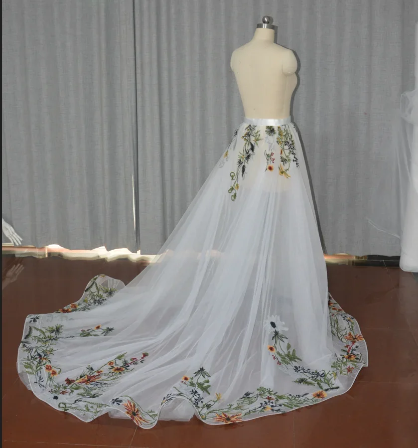 

Detachable Skirt -Bridal Wedding Overskirt,Flower Applique Train Trailing Detachable Skirt,removable detachable over skirt